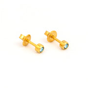 3MM March Ð Aquamarine Bezel Birthstone 24K Pure Gold Plated Ear Studs